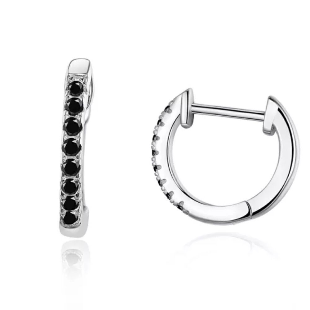 14K Gold Plated 925 Sterling Silver Black CZ Huggie Hoop Earrings
